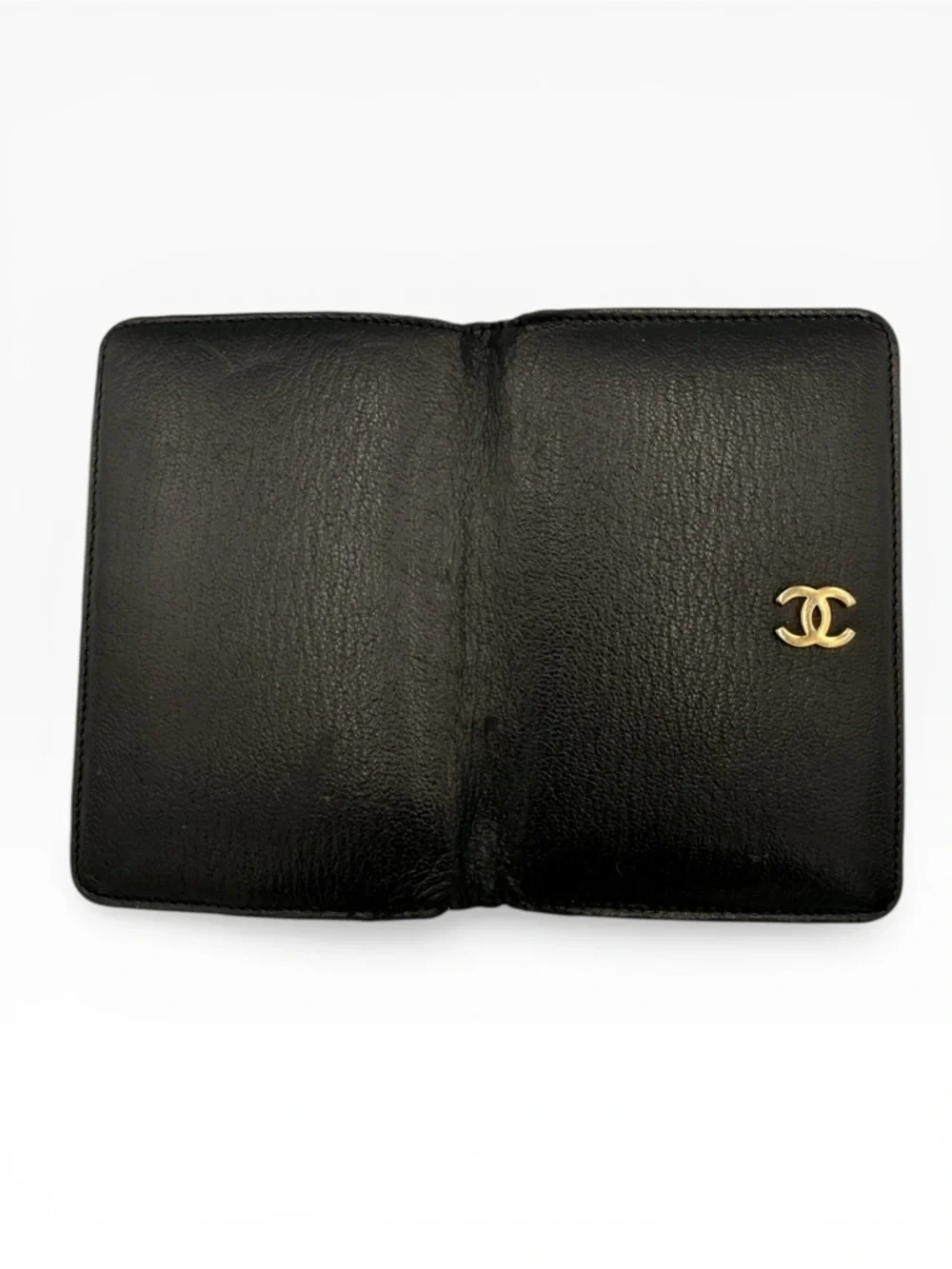 Chanel Vintage Black Leather Card Holder Wallet CC Logo Authenticated